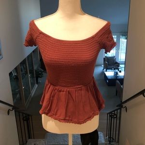 Smocked Off the Shoulder Peplum Top
